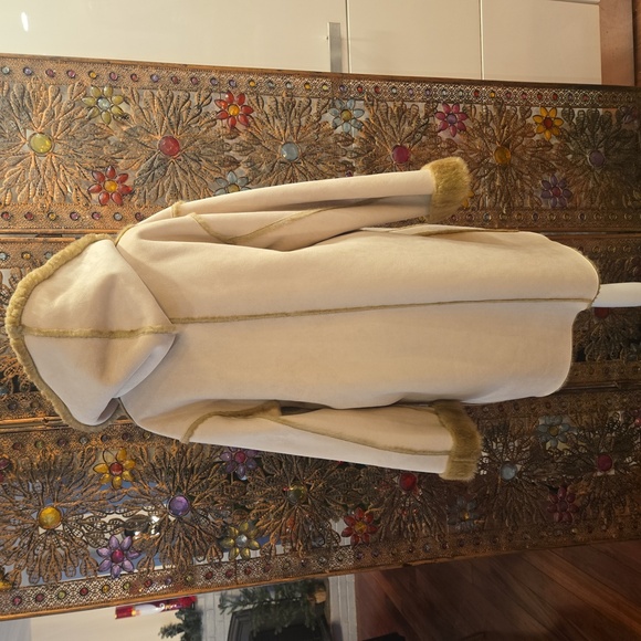 Faux Fur Shearling Hooded Coat Womens Size Large Brown Cream - Picture 2 of 15